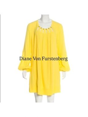 Diane Von Furstenberg Beres Yellow Pleated Neckline Dress 8